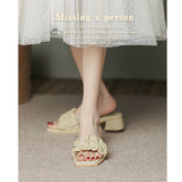 Tacones gruesos de una sola línea con punta redonda para mujer